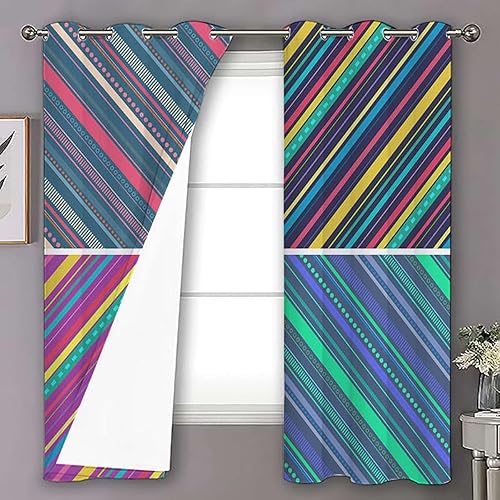 Miniatura 2 de Cortinas coloridas con aislamiento térmico y ojales, para oscurecer toda la habitación, líneas diagonales tonificadas, angulares a rayas, 2 paneles