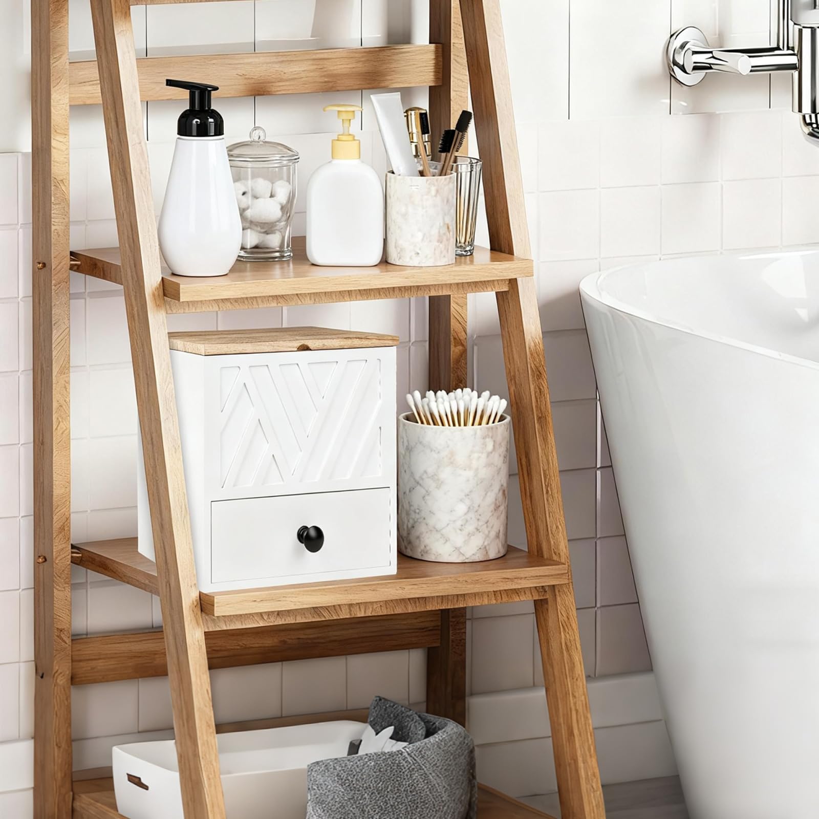 3 Compartiments Boite Rangement Serviette Hygiénique, Boite Rangement Tampon Sanitary Pad Storage Box avec Couvercle, Boîte de Rangement pour Tampons pour Salles de Bains, Salons et Bureaux (Blanc-1)