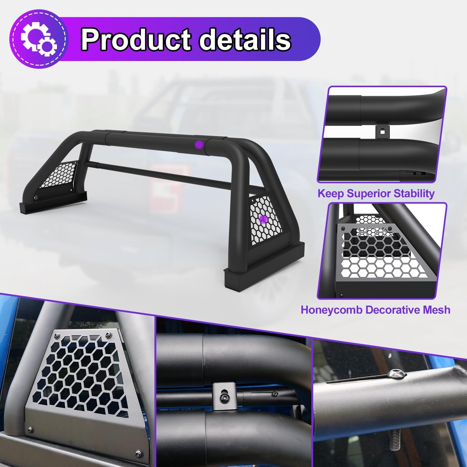 Nixon Offroad Roll Bar for Truck Universa Bull Adjustable Width Sport Bar Rack for Ram 1500 2500 3500 F150 F250 F350, Need Nrilling Install, Textured Black