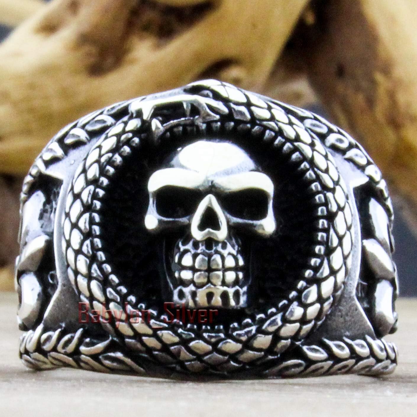 Solid 925 Sterling Silver Retro Gothic Biker Skull Luxury Turkish Men's Ring - Image 3