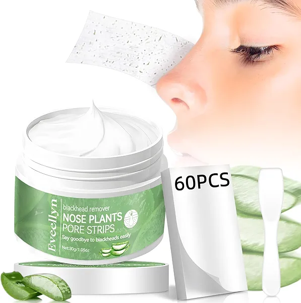 Eveellyn Blackhead Remover Mask 30g, Nose Pore Strips 60 pcs, Deep Cleansing Pore Strips for Blackheads,Tighten Pores for All Skin Type, Removes Impurities and Excess Oil, for Women and Men