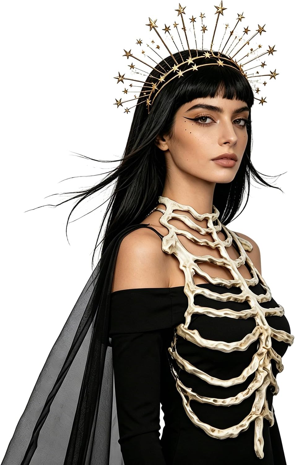 L'VOW Gothic Skeleton Rib Cage Harness, Light PU Foam Bone Corset | Side Metal Chain, Light Weight Body Accessory, for Ghost Bride Cosplay, Halloween Goth Wedding, LARP Women Fantasy Armor