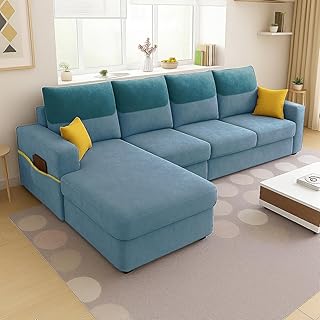 Furny Tokiaa 6 Seater Fabric LHS L Shape Sofa Set (Sky Blue) | Soft Velvet Fabric | Modern Design | Comfortable Seating | ... Price In India