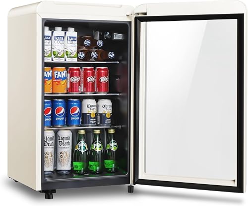 Miniatura 8 de Refrigerador Enfriador de Bebidas Retro, Mini Refrigerador de 3.2 Pies Cúbicos con Puerta de Vidrio para Soda, Cerveza, Vino, Enfriador de Bebidas