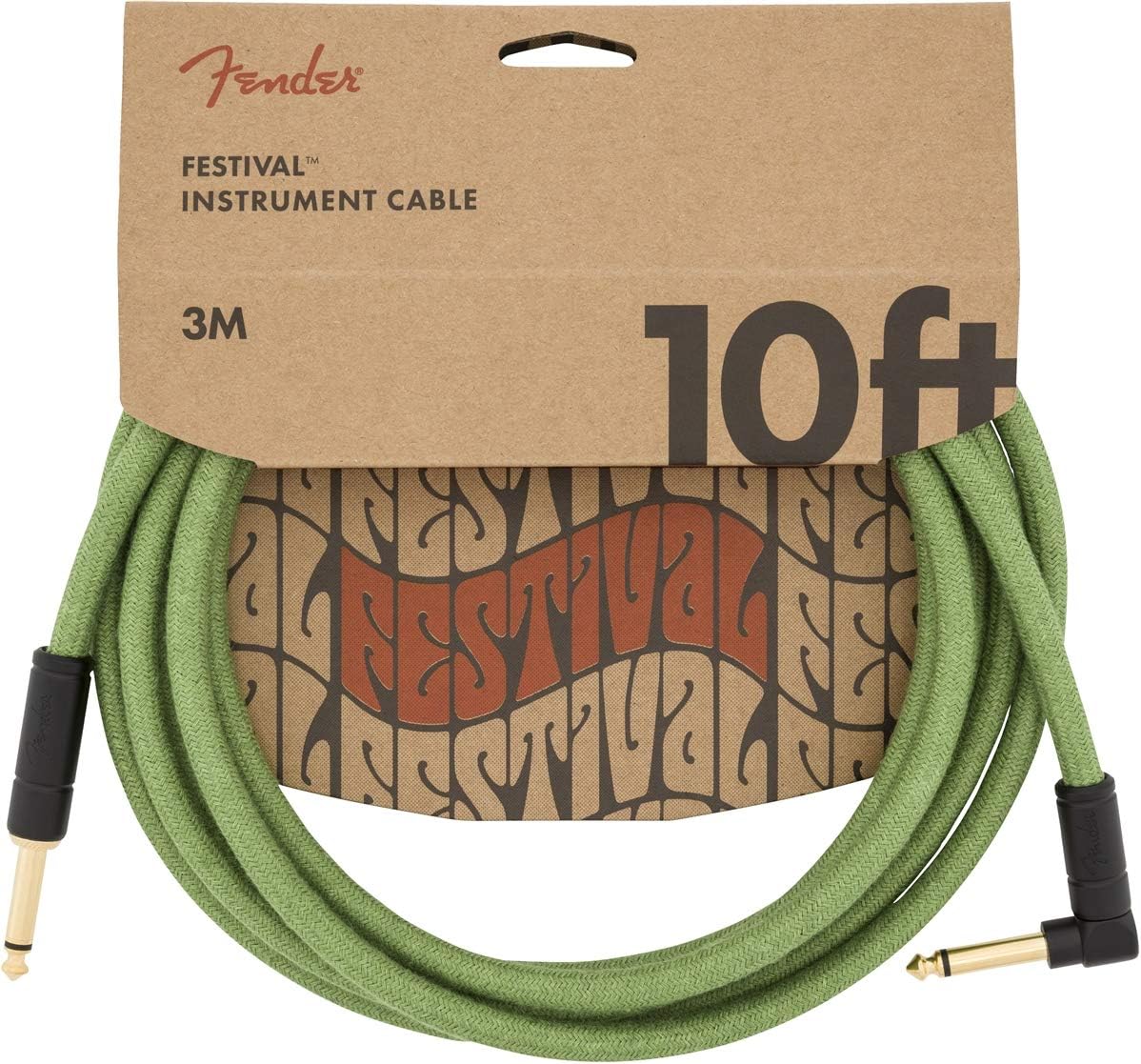 Fender Festival Hemp Instrument Cable, Straight/Angle, Green, 10ft : Musical Instruments