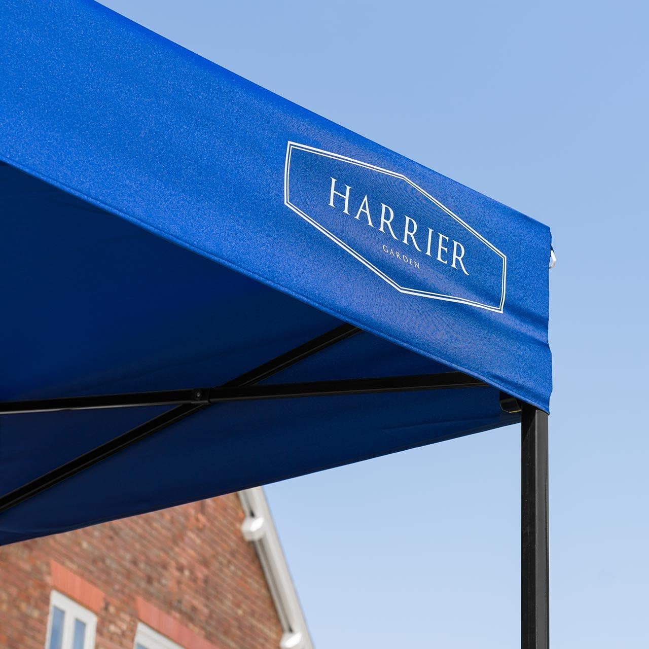Harrier Luxury Pop Up Gazebo - 10ft x 20ft Pop Up Tent Gazebo + Adjustable Height | 4X Colors - White, Grey, Blue, Green | Plain & Window Side Panels | Bag Included (2X Plain + 1x Window Sides, Blue)