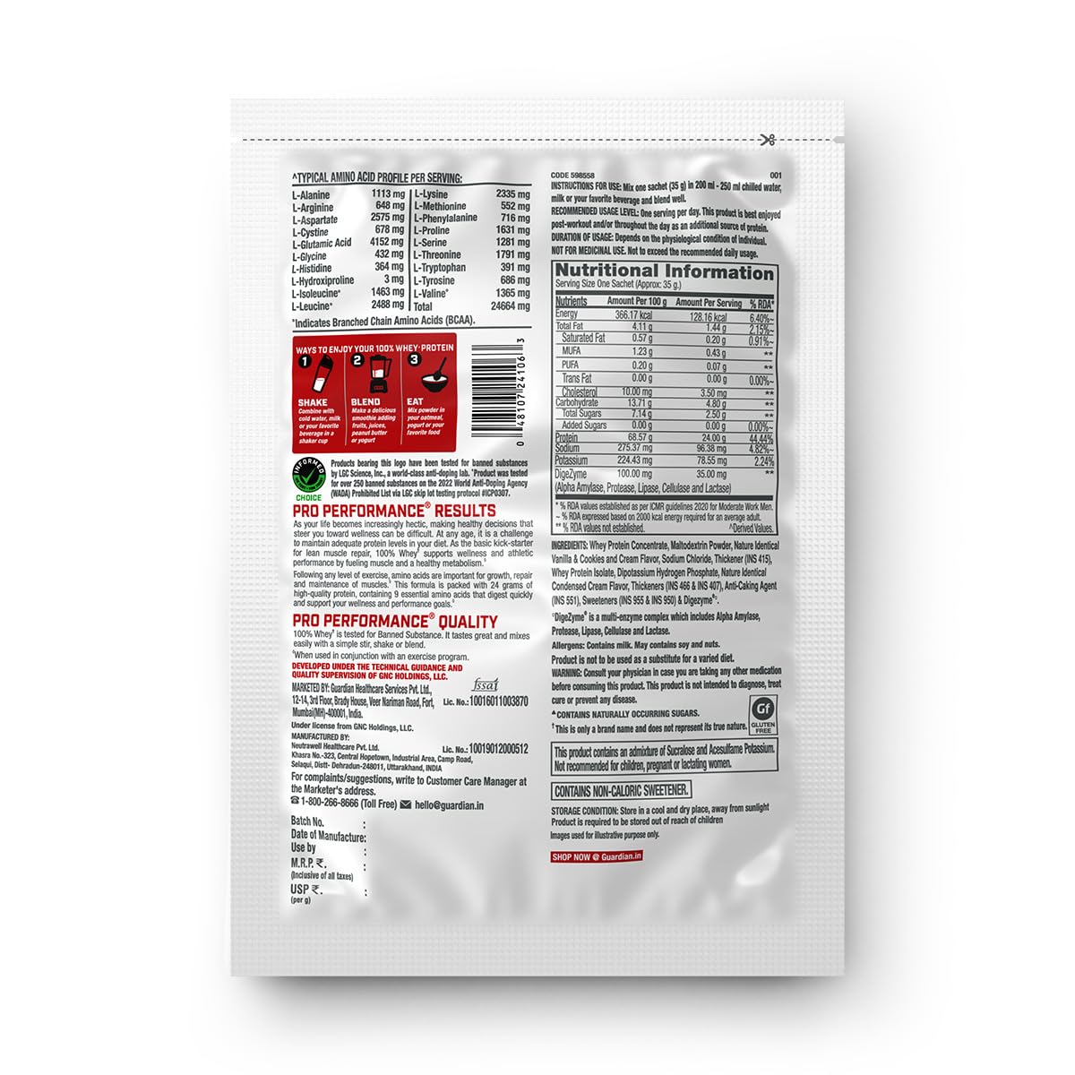 GNC Pro Performance 100% Whey Protein Powder | 35 Gm | 1 Serving | Boosts Strength & Endurance | Builds Lean Muscles | Fastens Muscle Recovery | 24g Protein | 5.5g BCAA | Vanilla Cream — Amazon image 6