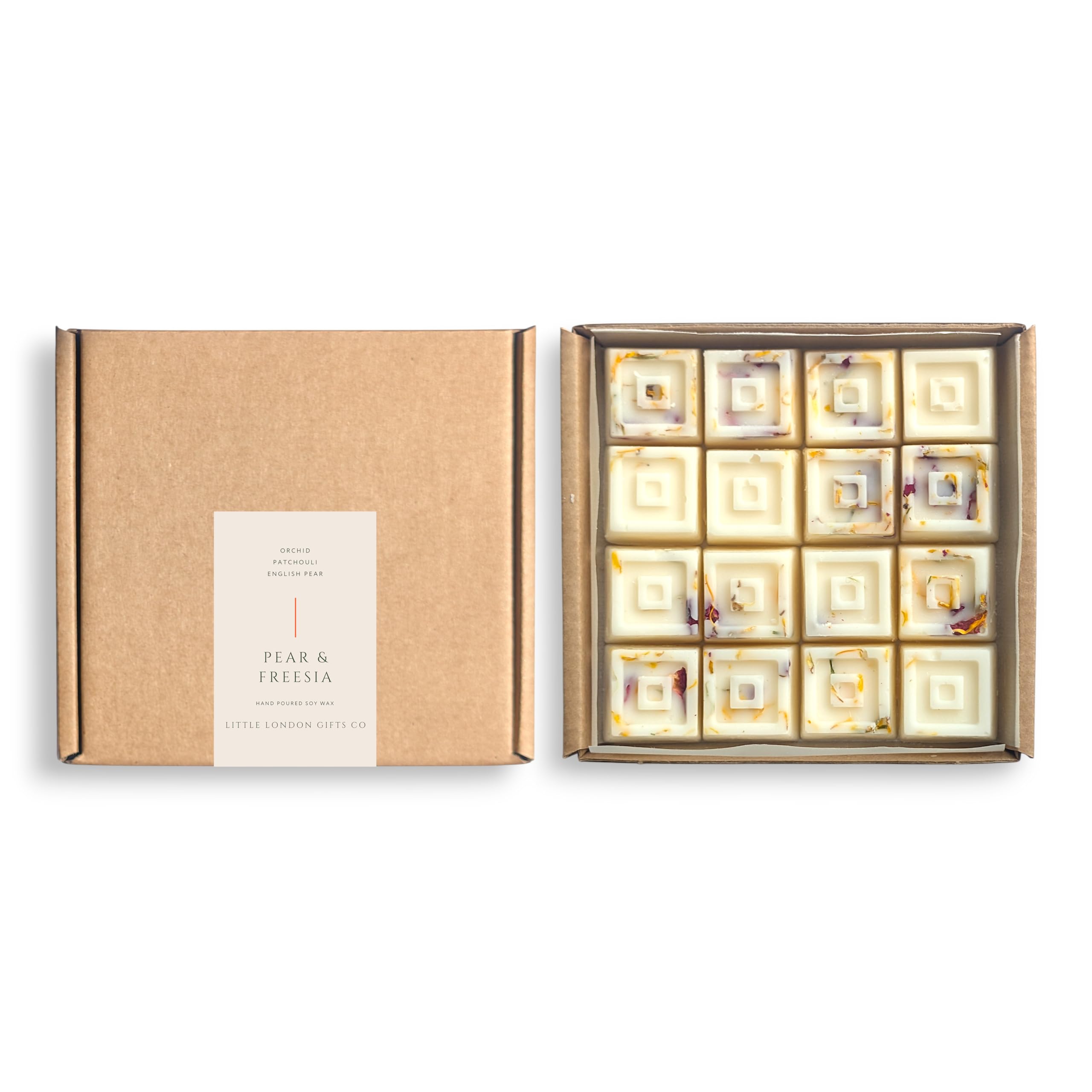 Little London Gifts Co Pear & Freesia Luxury Soy Wax Melts, Highly Scented, Long-Lasting Home Fragrance, Gift Set - 16 Melts Various Scents - Perfect For Gifts (Pear & Freesia)