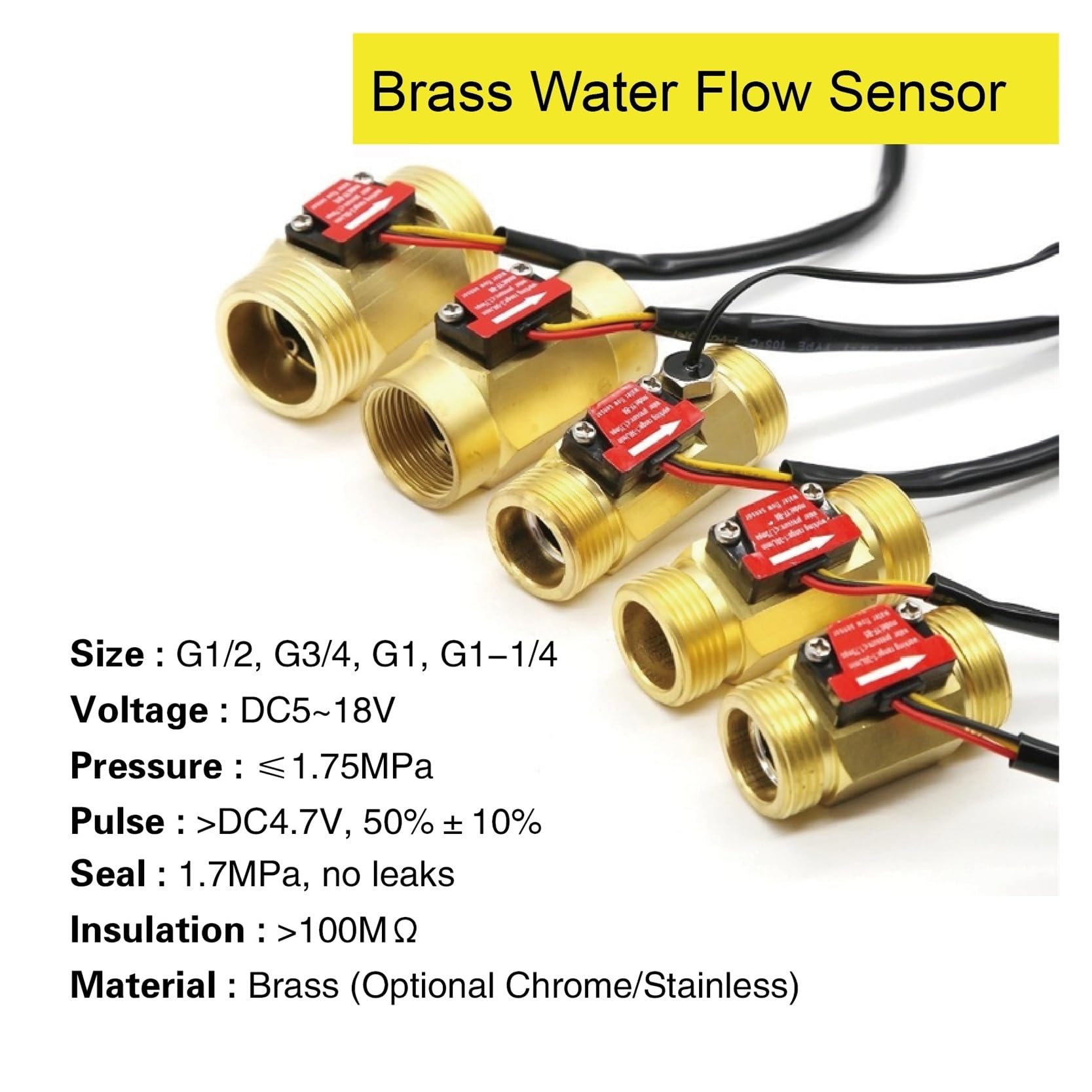 Sensore di flusso d'acqua in ottone, sensore di portata del liquido a effetto Hall, interruttore in ottone, rilevatore di monitoraggio digitale Alta sensibilità(YF-B4-Temp)