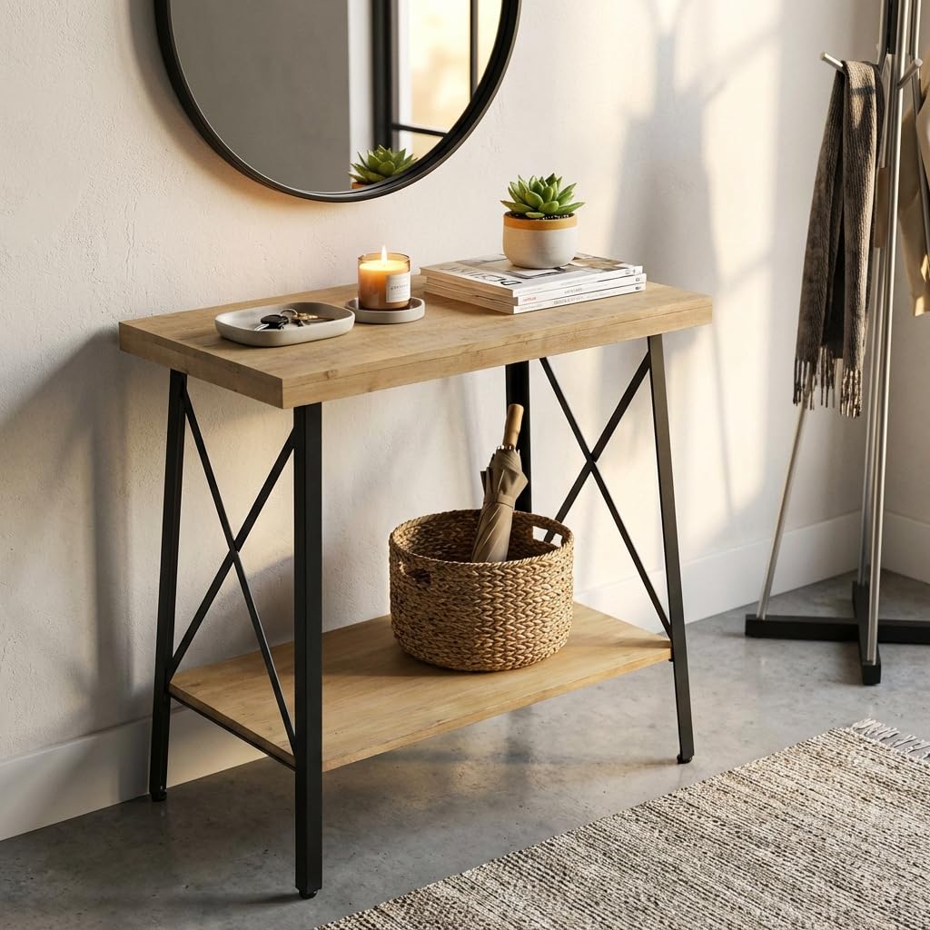 Consolle per Ingresso stile Industrial cm 66x66 - ELROY Antracite