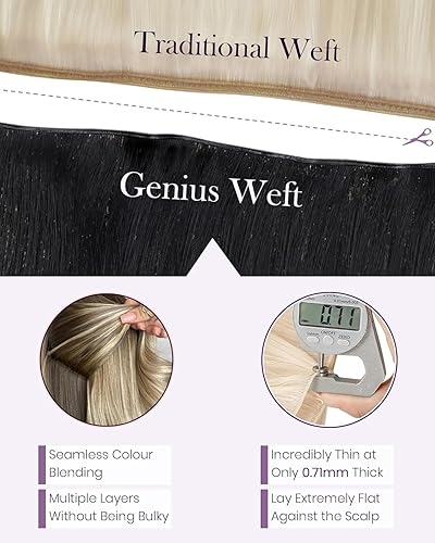 Miniatura 14 de LaaVoo Extensiones de cabello humano real para coser, extensiones de cabello humano de doble trama, color negro azabache, 18 pulgadas, 3.53 onzas