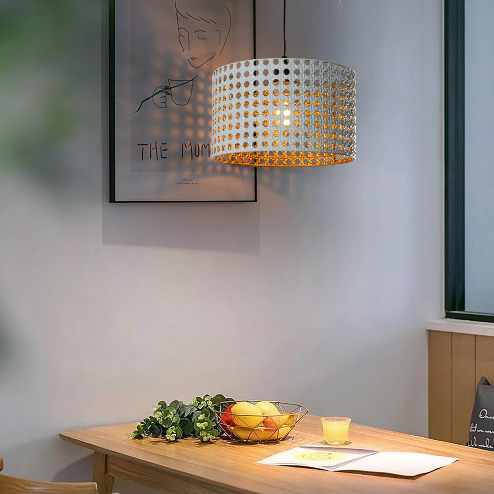Eusamxon Modern Industrial Metal/Rattan Ceiling Light Shad Easy Fit Pendant Lamp Shade for Living Room Kitchen - Image 4