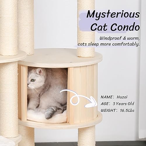 Miniatura 4 de KAMABOKO Árbol para gatos de 64 pulgadas de alto, torre de árboles de madera para gatos con condominio, hamaca y percha superior, moderno árbol alto