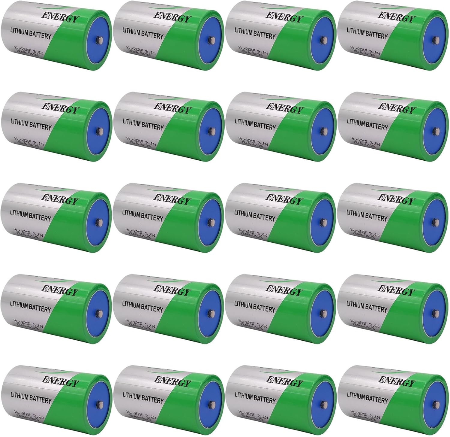 (20-Pack) XL-205F D 3.6V Non-Rechargeable Lithium Battery 19000mAh for Xeno Energy 3.6V Lithium Battery XL-205F, Green