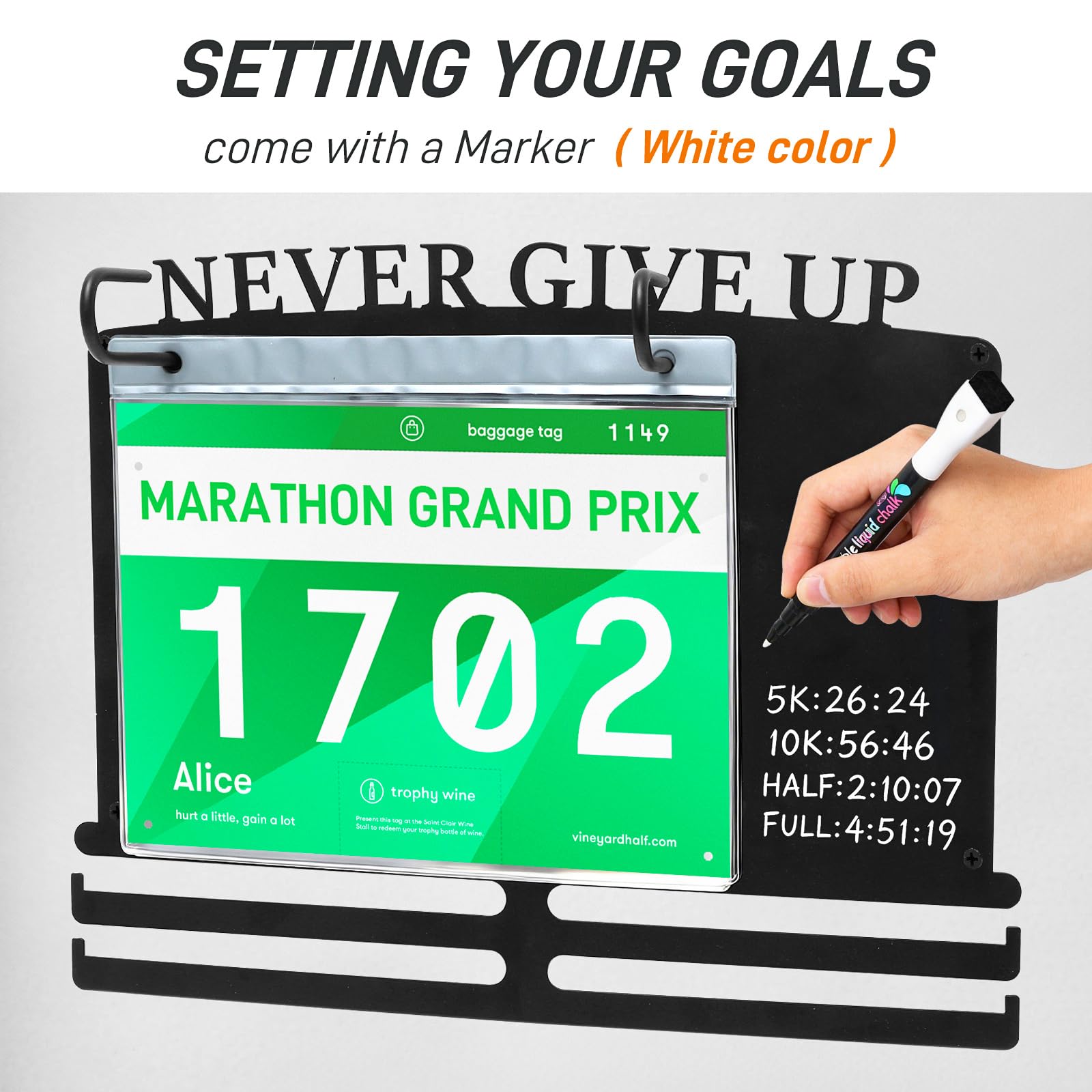 Medaillenhalter, Medaillenaufbewahrung mit 10 Startnummern, Aufhänger Edelstahl für 50+ Medaillen, Marathon Medal Hanger Laufen Regal für Sportler