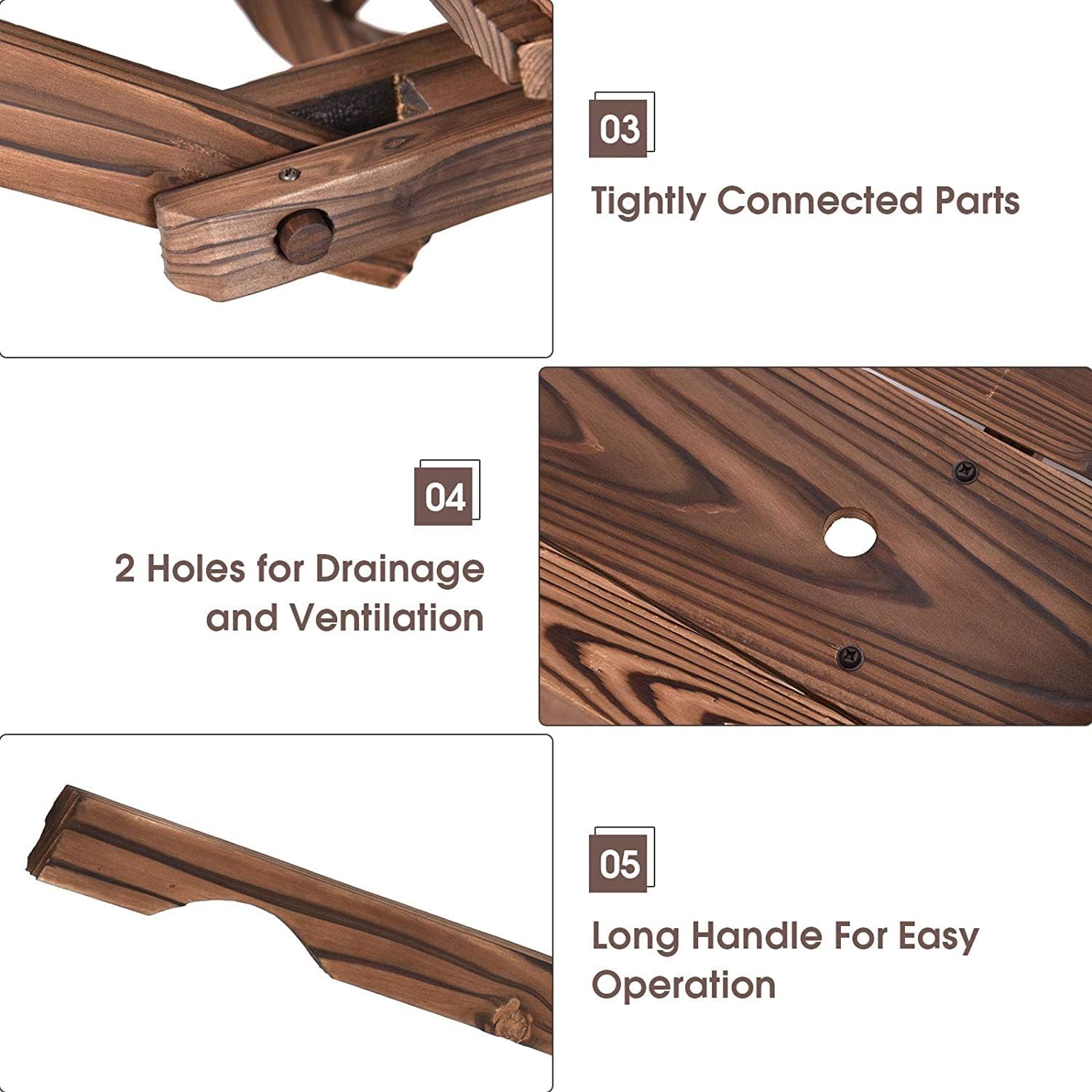 GRAFFY Wood Wagon, Wooden Flower Planter with Handle and Wheels, Decorative Planter, Flower Pot Holder for Patio Balcony Lawns Backyard Decor