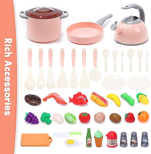 Miniatura 5 de CUTE STONE Juguetes para fregadero de cocina que cambian de color, juego de accesorios de cocina para niños con comida de juego, ollas y sartenes,
