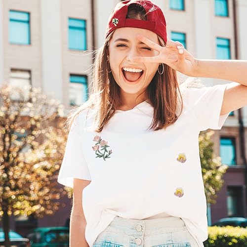 Miniatura 6 de 15 piezas de mini parches de flores para planchar, parches decorativos de flores, 13 patrones bordados con 2 piezas de kit de costura, apliques de