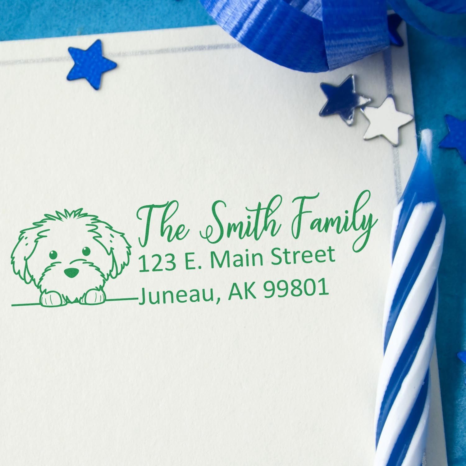 Self-Inking Cotton De Tulear Dog Stamp, Mail Address Stamp, 11 Ink Colors, Size 7/8 x 2-1/4, Perfect for Mailing Envelopes, Cotton De Tulear Peeking Puppy Design, Easy to Use, Stamping Base