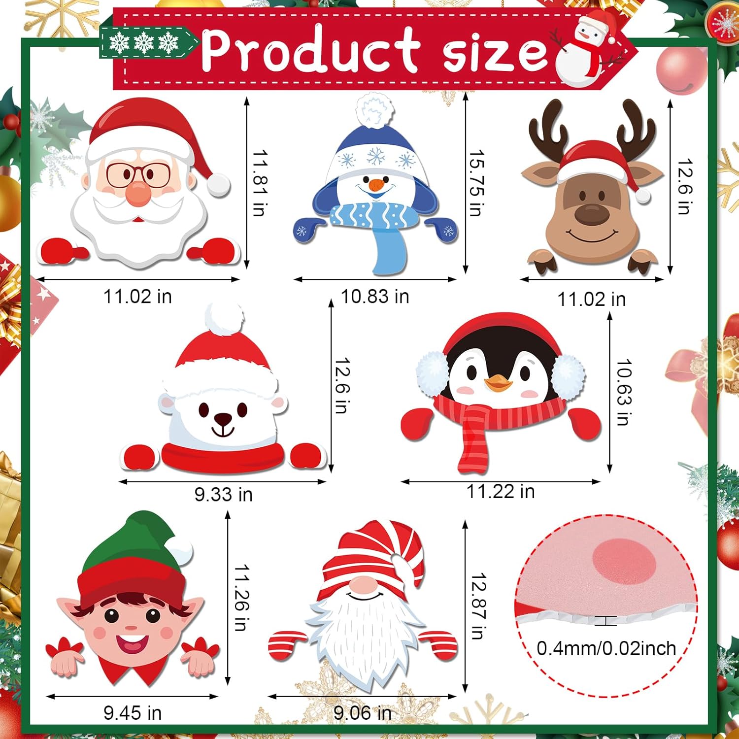 Barydat 7 Pcs Christmas Fence Peeker Decoration Santa Claus Elk Penguin Gnome Snowman Bear Peeking Garden Yard Outdoor DIY Xmas Sign Ornament for Holiday Patio Home
