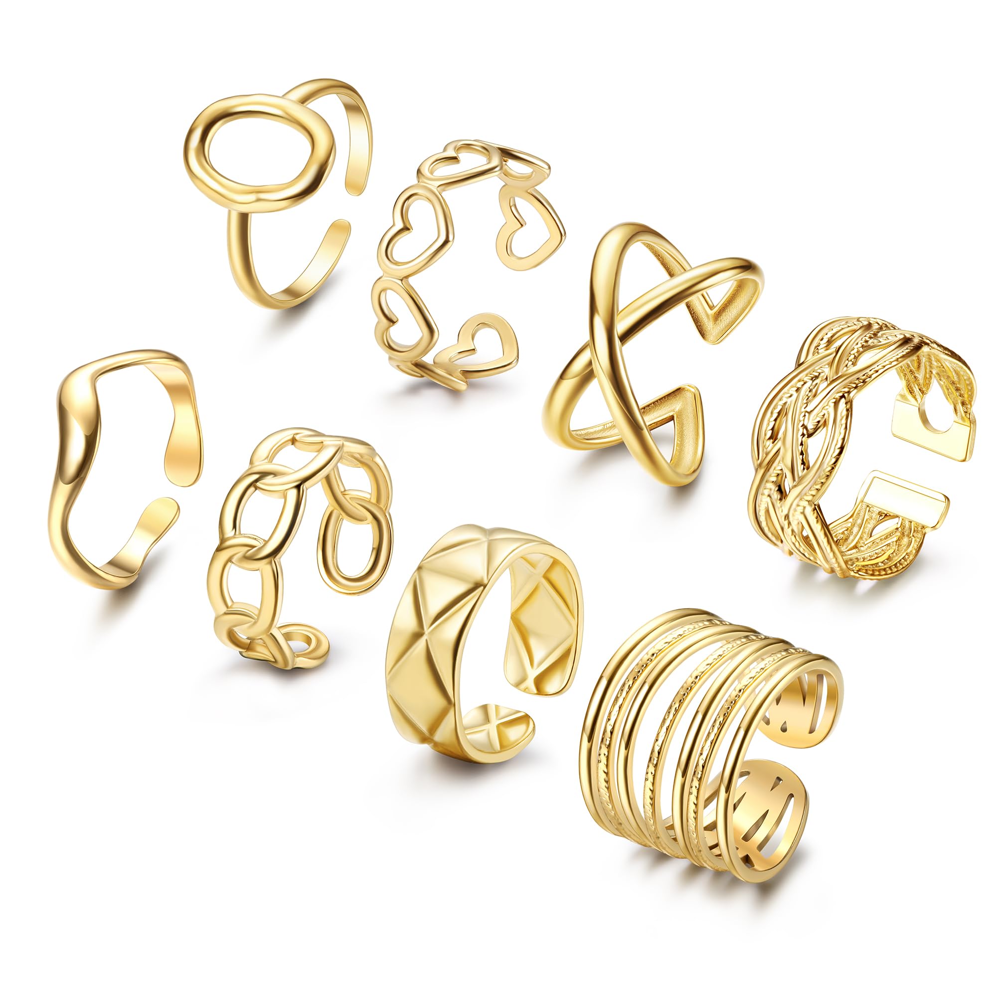 Chriscoco8 Piezas Anillos Acero Inoxidable para Mujer Plata/Oro Anillos Mujer Nudillos Anillos Juego Boho Ajustable Abierta Apilables Anillos