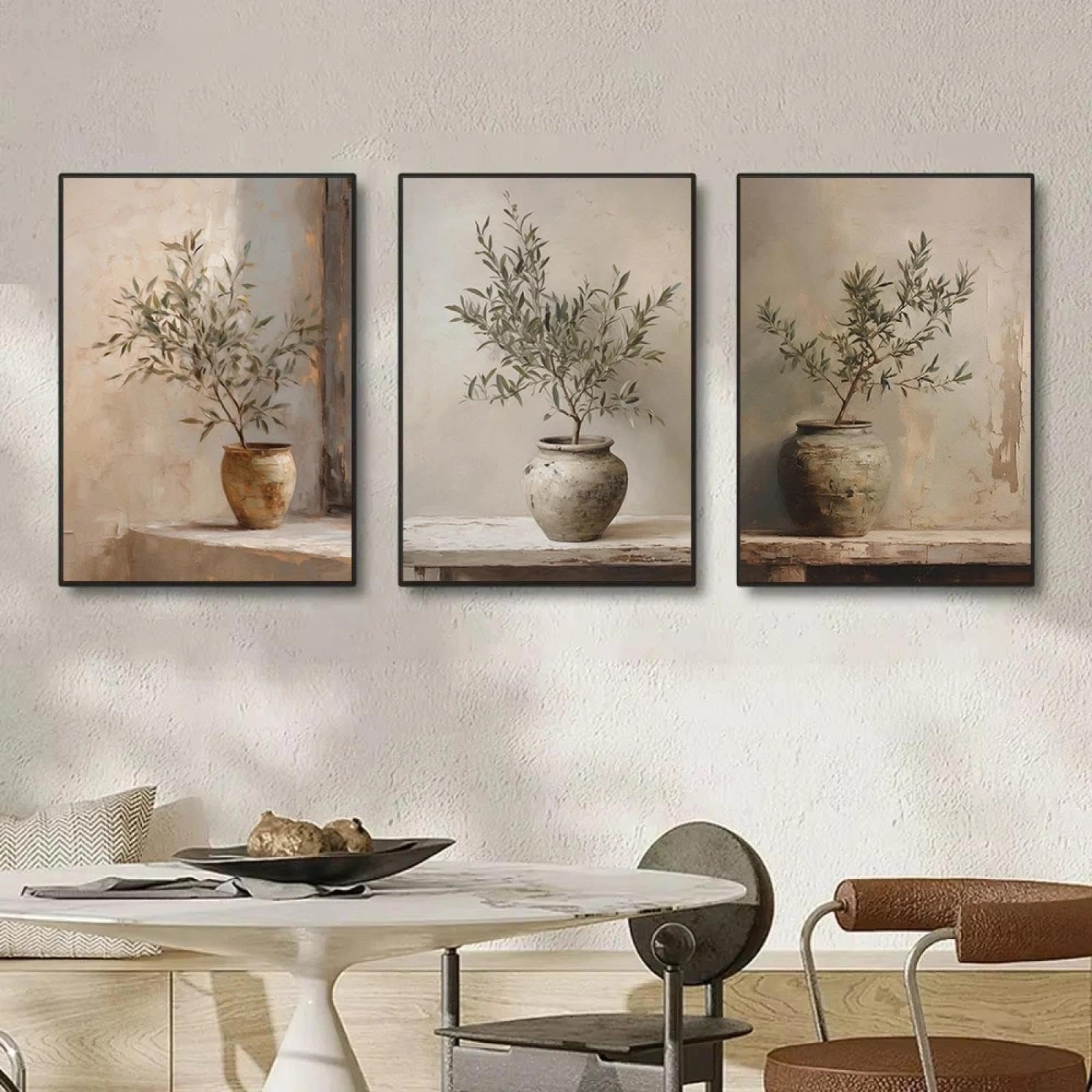 Rustic Vintage Botanical Pictures Print Olive Tree Ficus in Vase Painting Vintage Still Life Art Canvas Poster Home Decor