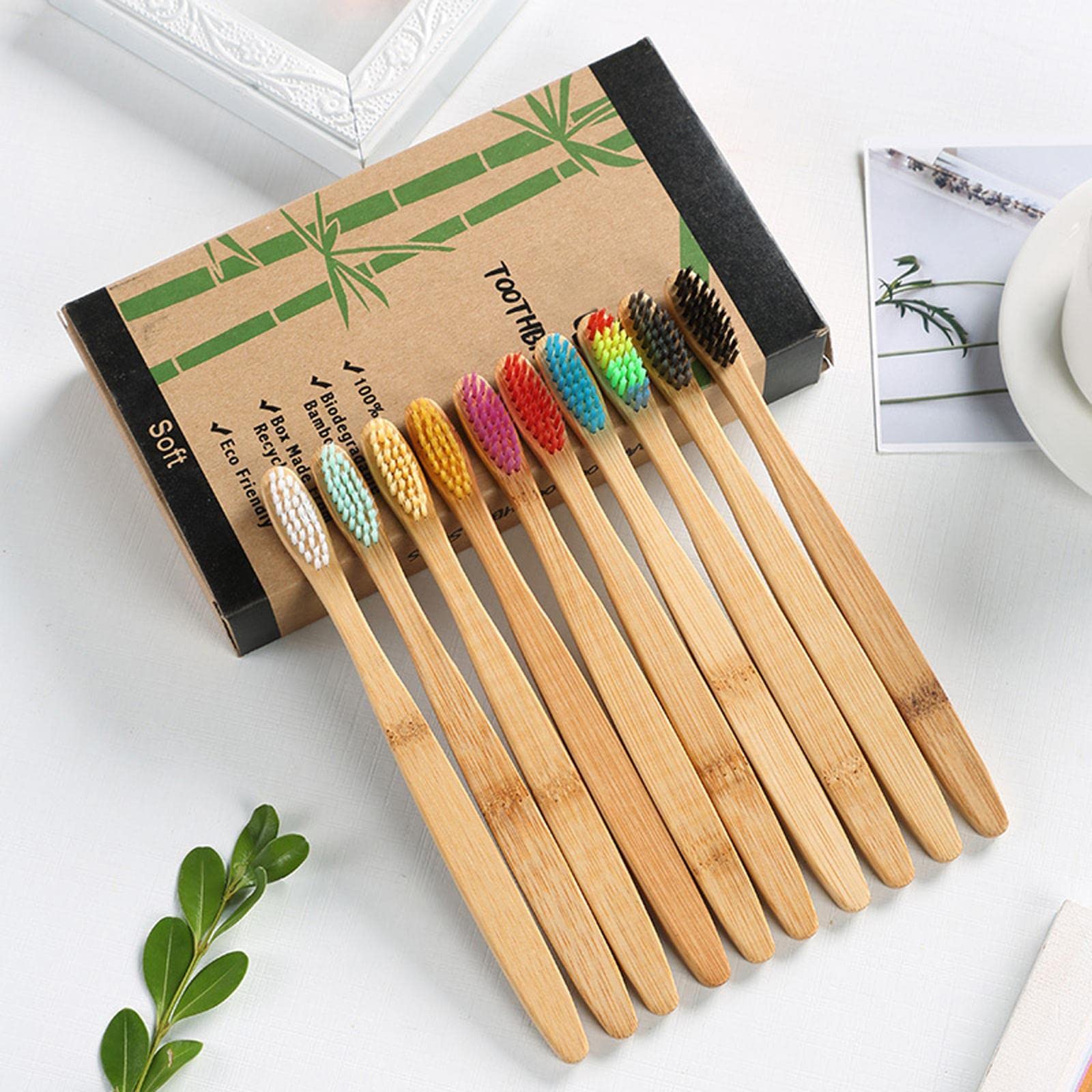 jojomis Confezione da 6 spazzolini da denti in legno con setole morbide e impugnatura comoda, per adulti, viaggi, campeggio