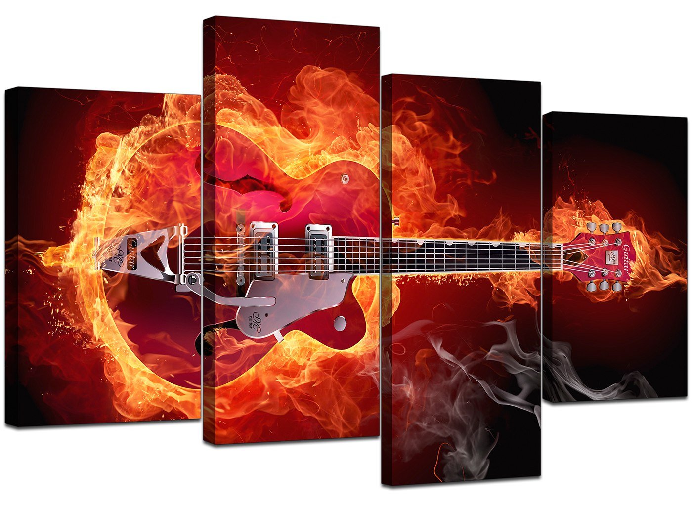 Wallfillers Red Abstract Guitar Canvas Wall Art Pictures 130Cm Xl Prints Set 4065