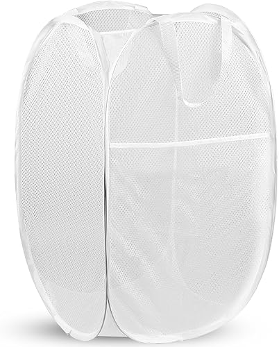 Pop Up Laundry Hamper, 14.6 x 14.6 x 22.5 in, Mesh, Foldable, White