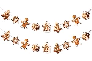 2 Pack Gingerbread Garland Banner for Christmas, Holiday Home Wall Decor