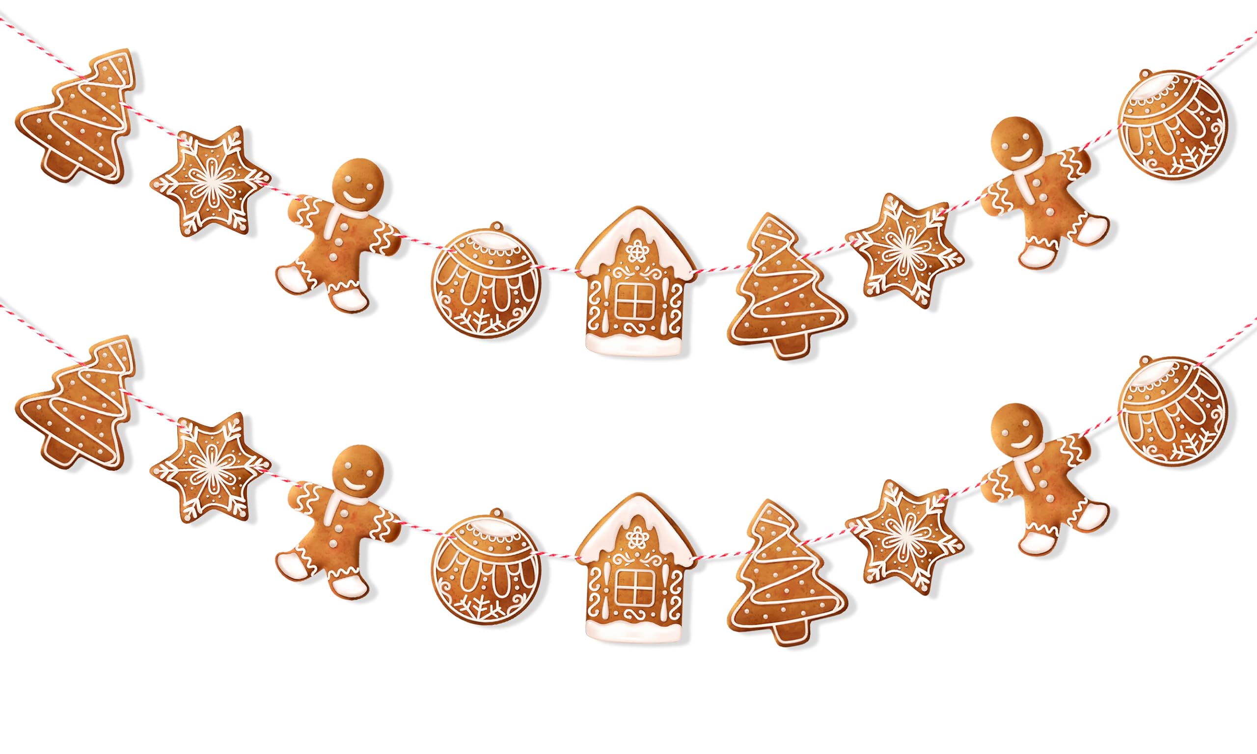 Uniwish 2 Pack Gingerbread Theme Garland Banner Christmas Hanging Decorations Tree Ornaments Christmas Bunting Banner for Xmas Party Holiday Home Wall Decor