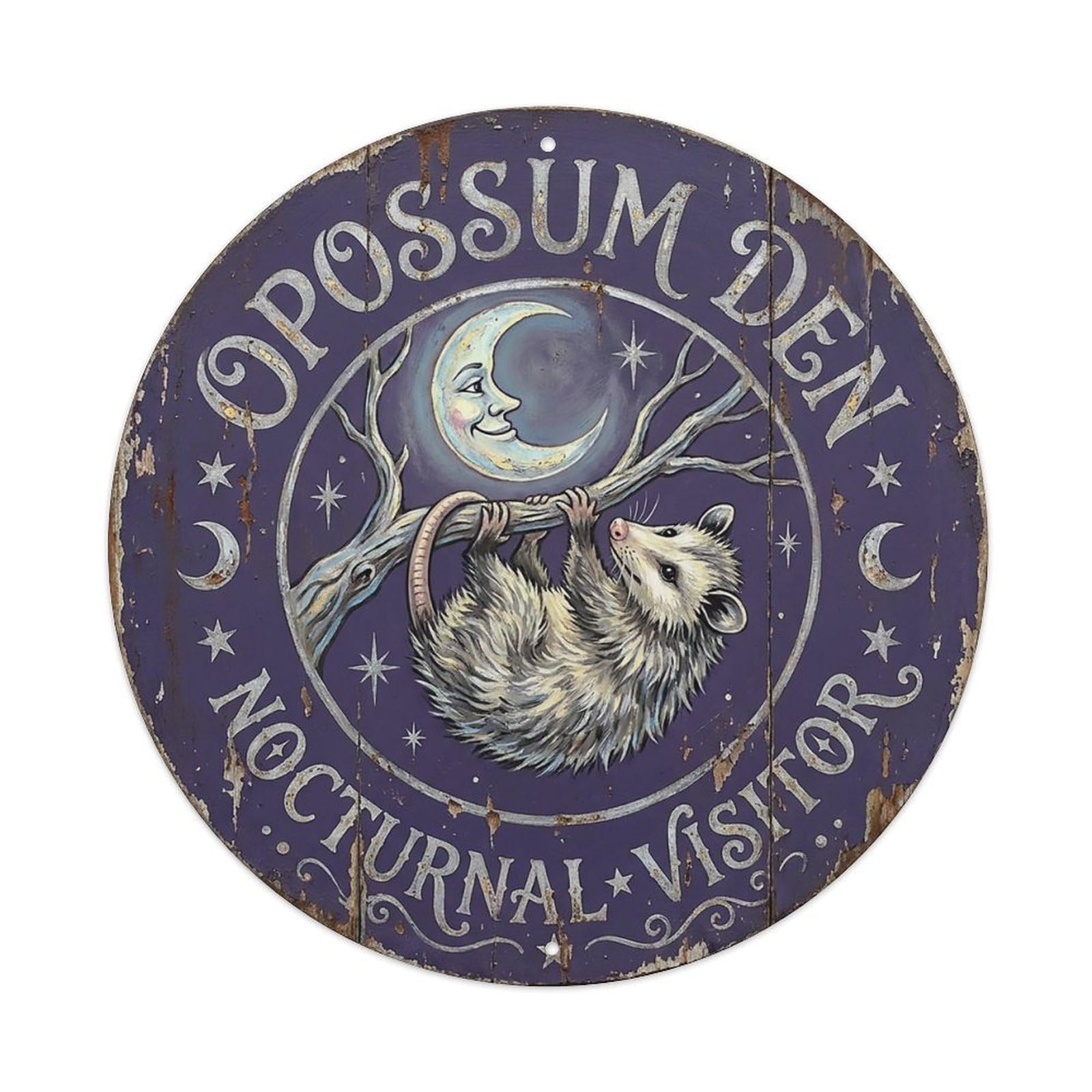 Cxhjca 8X8inch(20X20cm) Opossum Den Nocturnal Visitor Metal Tin Sign