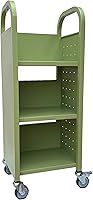 Vista 6 de Workington Carrito de libro con ruedas de un solo banco con 3 estantes planos, carrito de libros de biblioteca con ruedas giratorias bloqueables