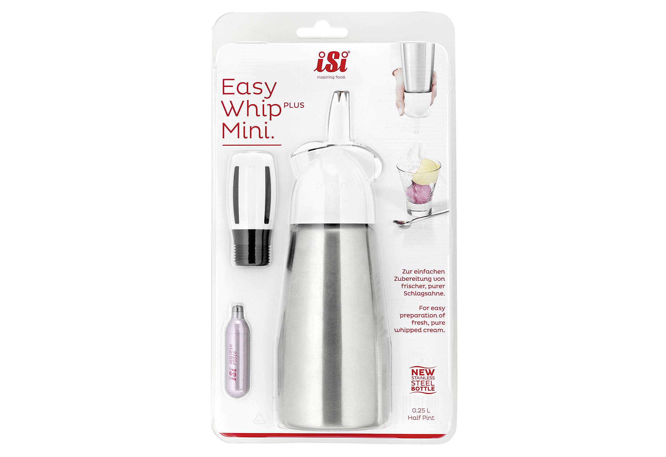 iSi Mini 013455 Whipped Cream Maker, White, Stainless Steel, 1/2 Pint, White