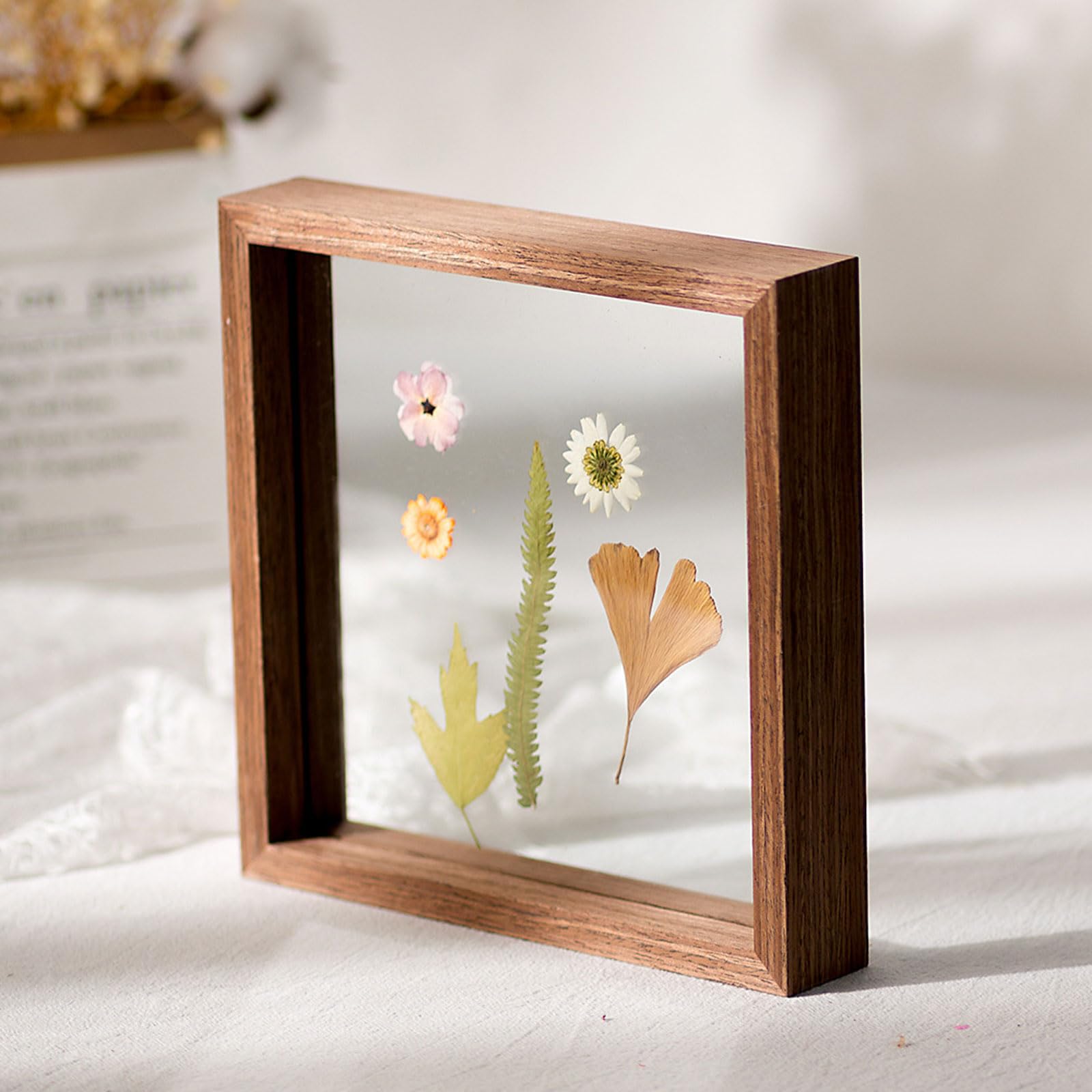 Machtiging A4 Photo Frame,Floating Frame Double Sided,Wood Photo,Poster Display Photo Frame,Flower Press Frame,A4 Wooden Frame,Lightweight,Dust-Proof,Scratch-Resistant,For Photos,Artworks,Poster