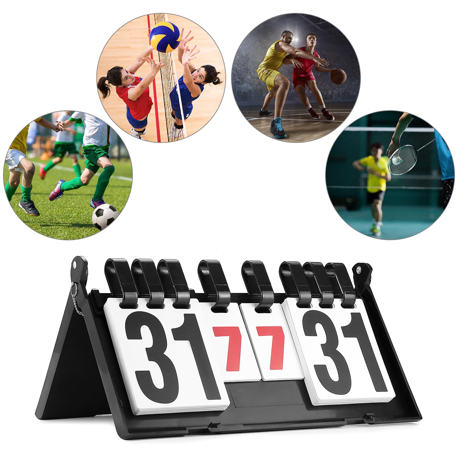 QWORK Marcador Flip 4 Dígitos Portátil 39x21 cm PVC ABS Impermeable Bádminton Voleibol Tenis Mesa Fútbol