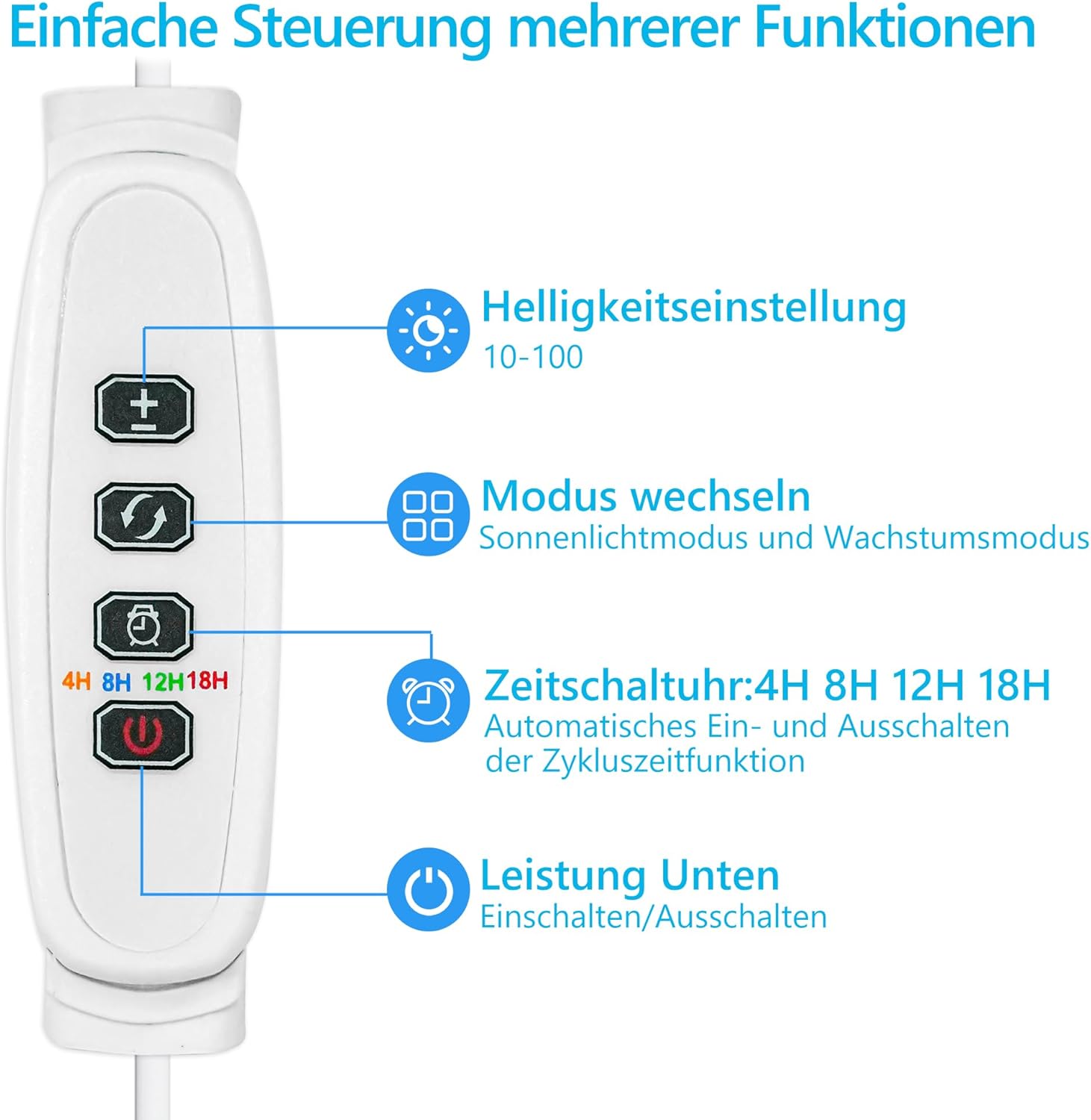 Diivoo LED Grow Light demonstrating flexible usage, detachable from its base and wrap-around capability for plant stands.
