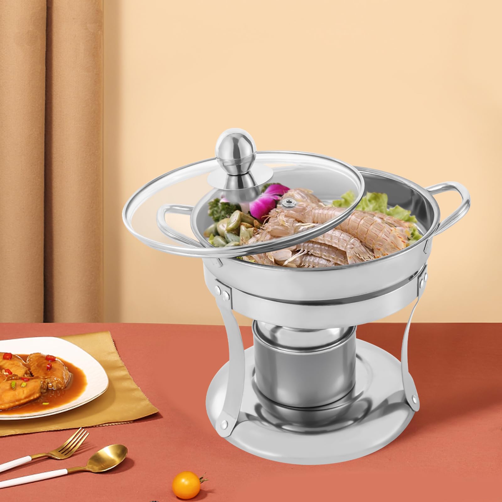 LYNICESHOP Chafing Dishes for Buffet, 4Pcs Countertop Buffet Warmers Chafing Dish Buffet Set Hotel Restaurant Brunches Round Chafing Dishes for Buffet Parties and Weddings