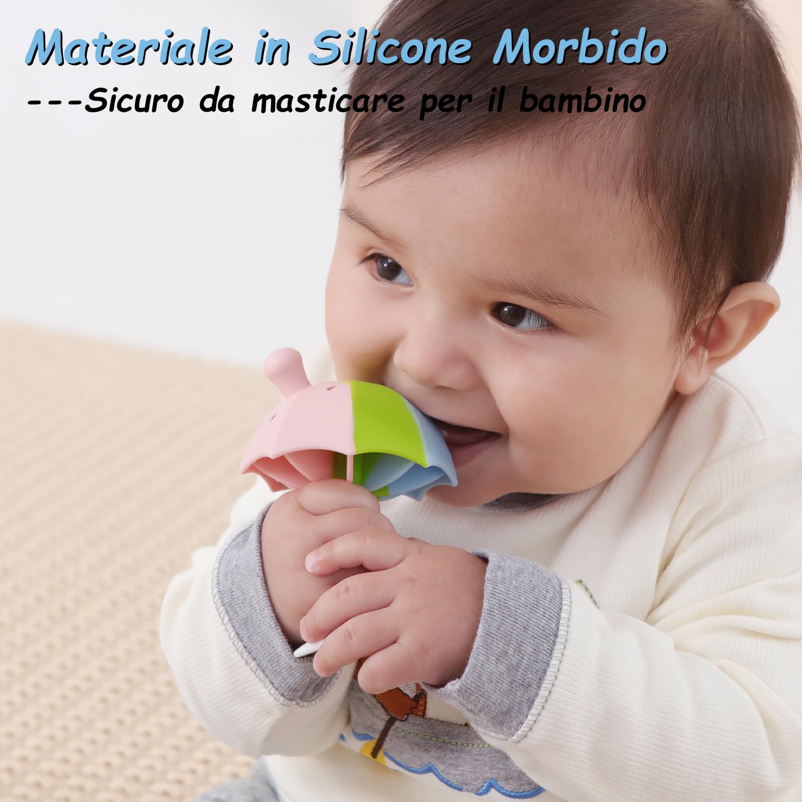 Massaggia Gengive Neonati, Seposeve Silicone Ombrello Giochi Dentizione Neonato con Base a Ventosa per Bambino 0-12, 12-24 Mesi, Massaggia Gengive Neonati Freezer, SENZA BPA, Multicolore