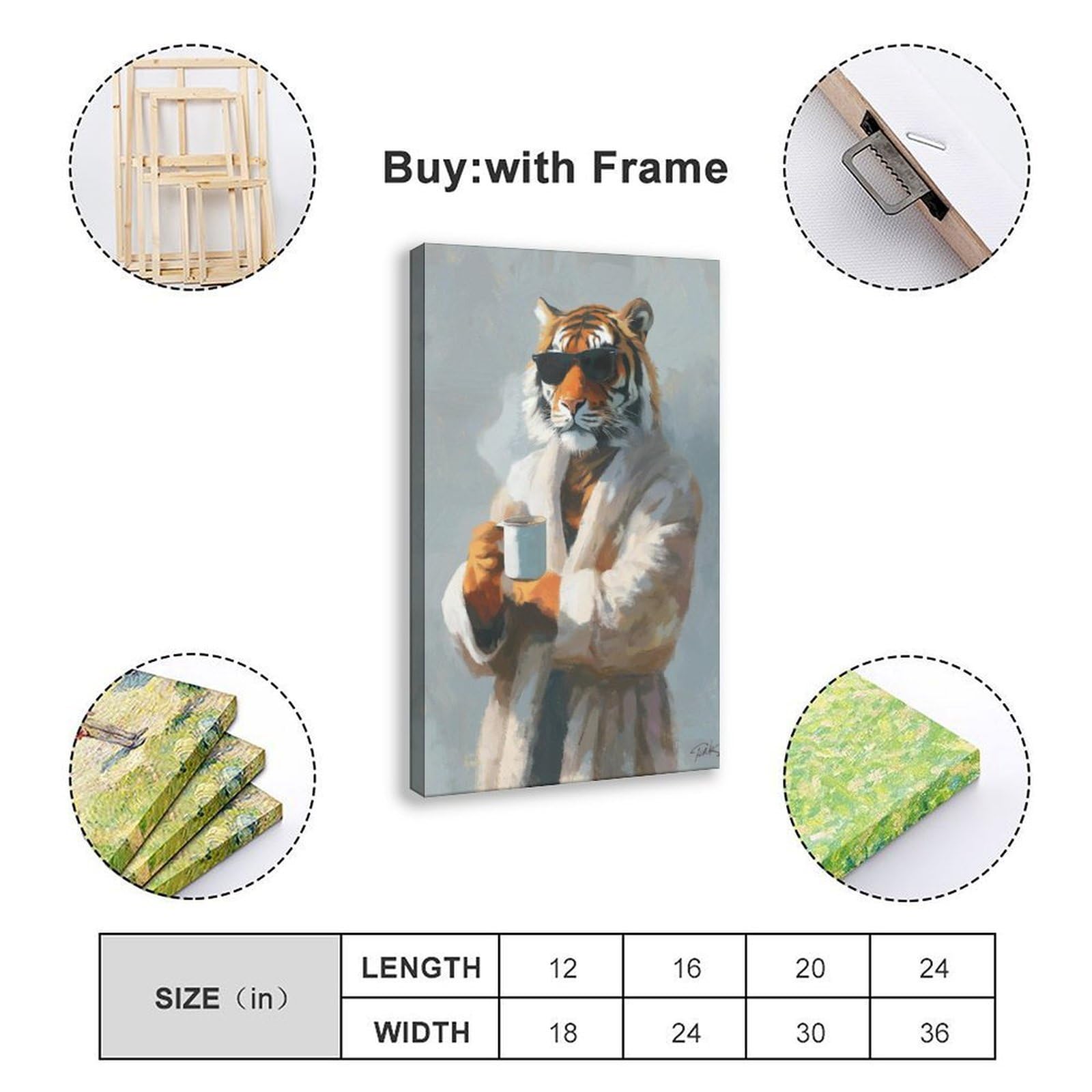 AGTHWE Póster de tigre bebiendo café, póster de lona para decoración del