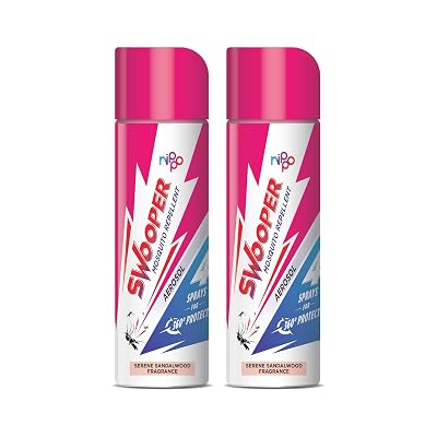 Nippo Swooper Aerosol | Instant Mosquito Repellent Spray| 4 Sprays- 360 Degree Mosquito Protection |Serene Sandalwood Fr