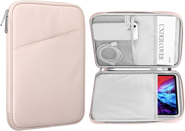 MoKo 9-11 Inch Tablet Sleeve Case, Fits iPad air 5/4 10.9" 2022, iPad Pro 11 M2 2022-2018, iPad 10th 10.9 2022, Galaxy Tab S8/A8/A7 2022, Protective Bag Carrying Case with Pocket, Pink