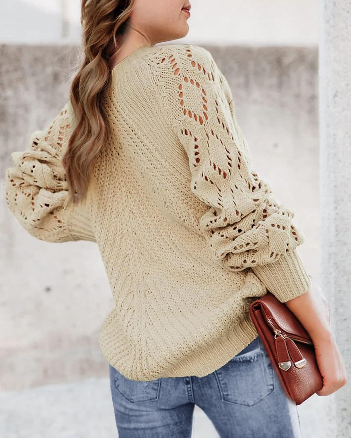 Newffr Girls Crochet Hollow Out Crewneck Long Sleeve Lightweight Knit Sweaters Pullover Jumper Kids Soft Tops - Image 3