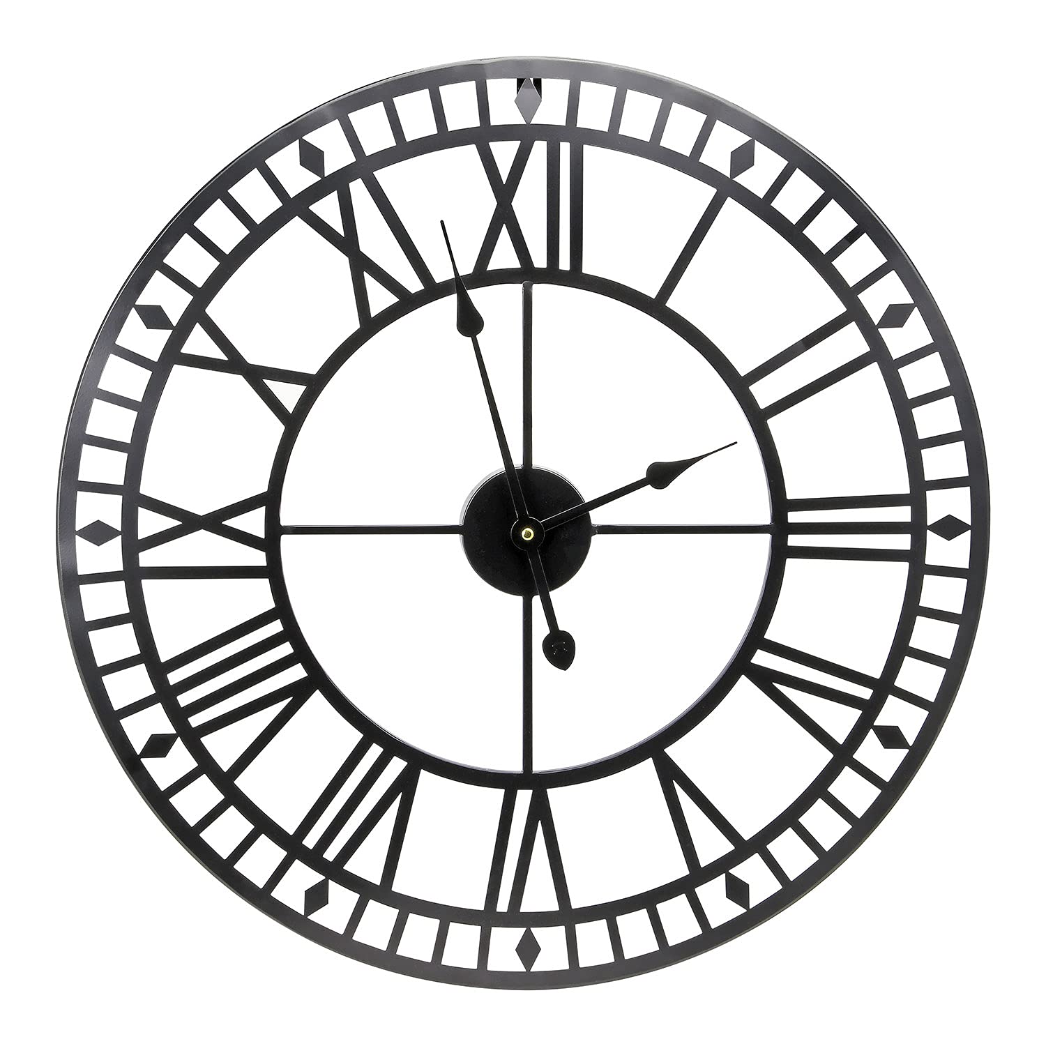 Taylor & Brown Vintage Large 60cm Wall Clock Round Metal Silent Non-ticking Battery Operated Black Roman Numerals Clocks for Home, Office, Indoor, Outdoor Garden