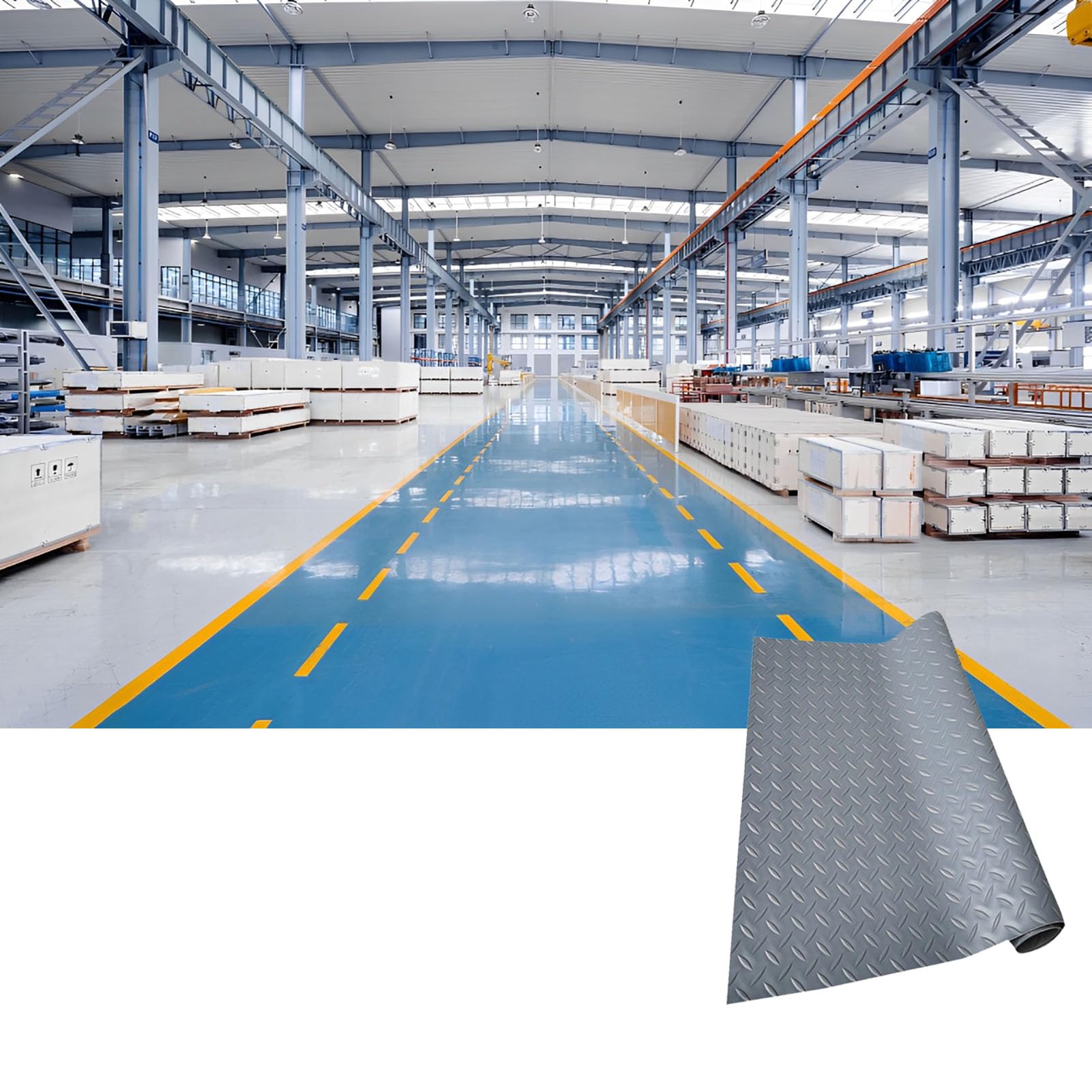 Generisch rutschfeste Gummibodenmatte im Riffelblech-Design für Garage, Lagerhalle, Fitnessstudio, Anhänger, Boot, Pickup – Grau, 2,5 mm dick, 1,5 × 1 m