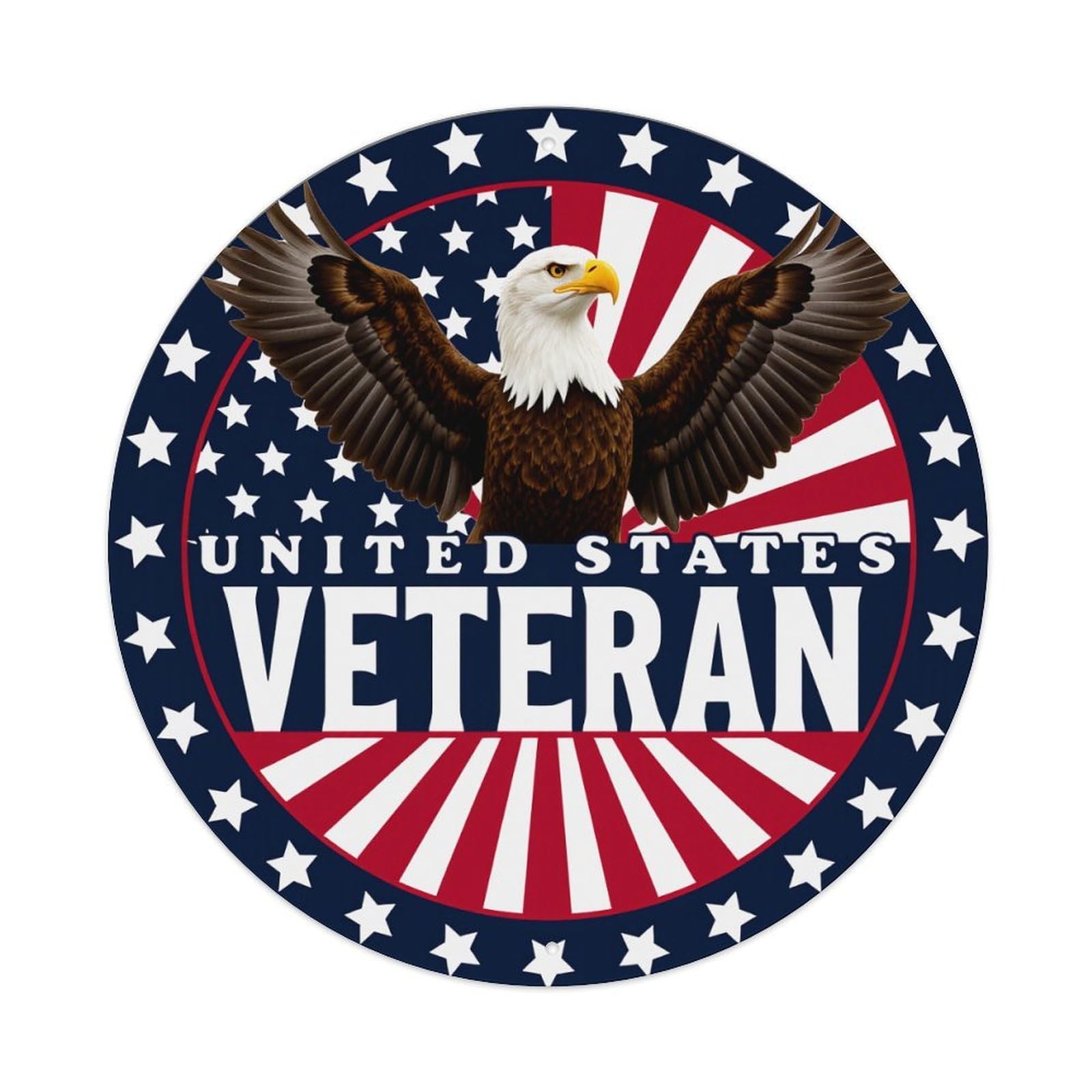 United States Veteran Eagle Stars Round Tin Sign Retro Metal Sign for Cafe Bar Pub Home Game Room Gym Club Wall Decoration Vintage Metal Poster 8x8 Inch