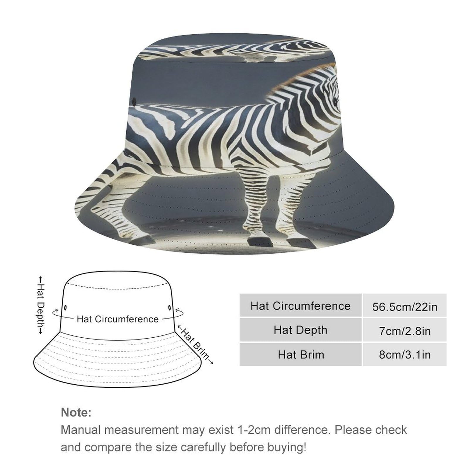 Glowing Zebra Sun Hats Wide Brim Bucket Hat UV Protection Hat for Fishing Hiking Beach Garden Black