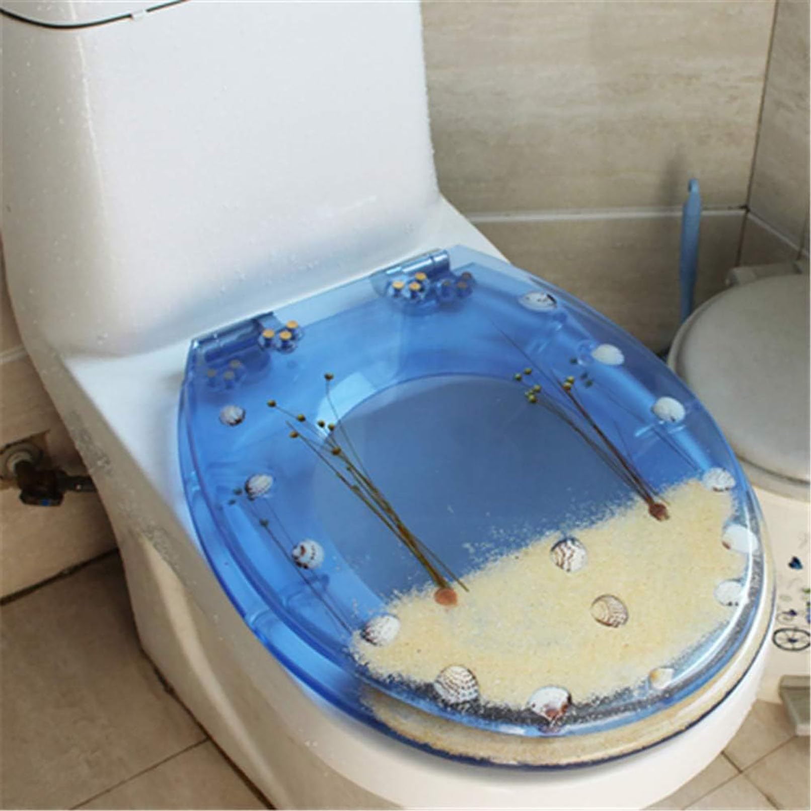Toilet lid, Transparent Resin Mute Toilet Seat Universal U V O Shaped Soft Slow Close Hinge Stainless Steel Fittings(E)