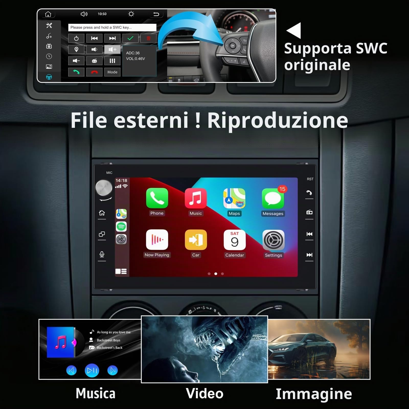 Autoradio HLLECARMO per VW Golf 4, VW T5, Polo 9N, Passat B5, Seat e Skoda – Touchscreen da 7 pollici, CarPlay e Android Auto wireless, Bluetooth/AM/FM/SWC/USB/DSP-EQ, CAN-bus, MirrorLink