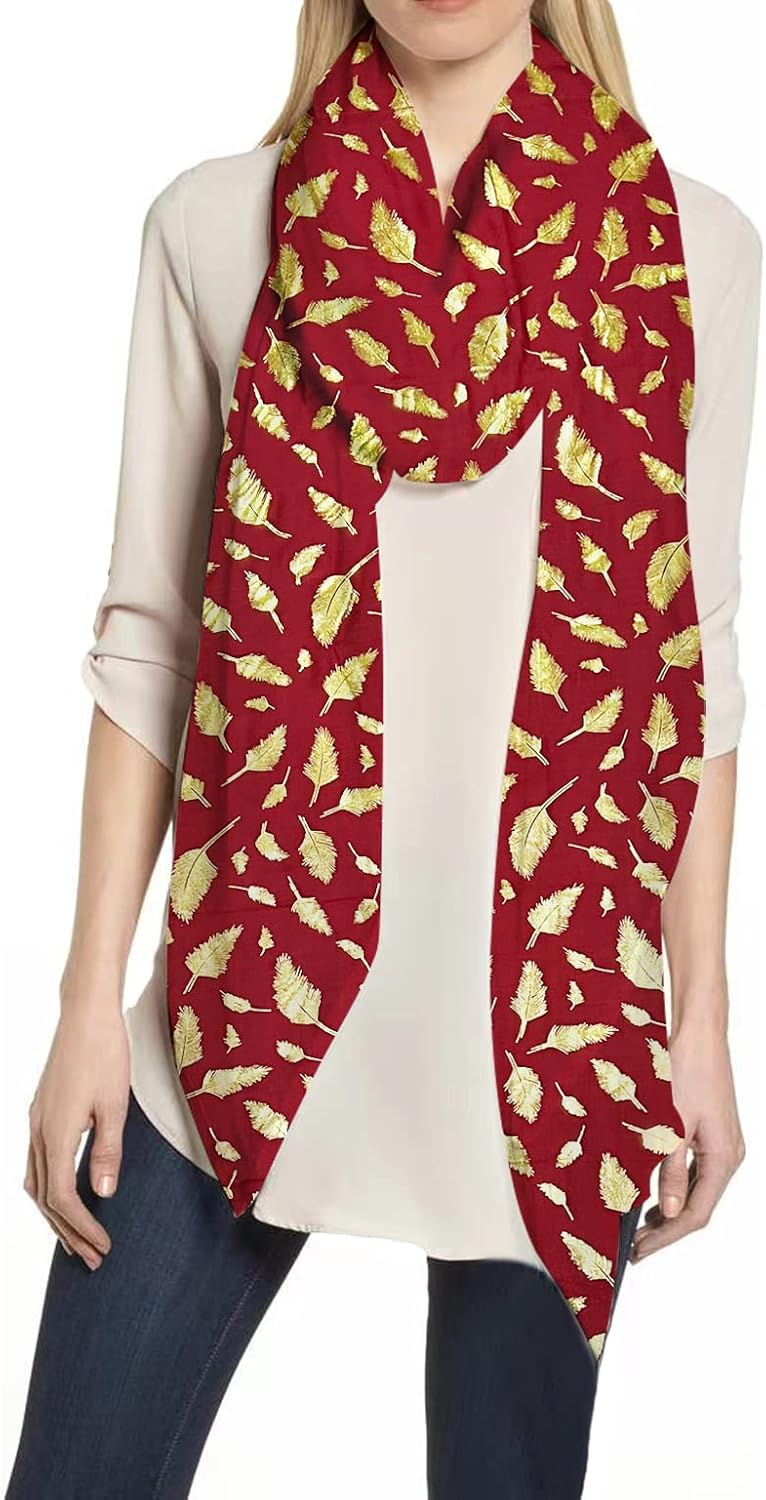 Lina & Lily Metallic Gold Silver Foil Feather Women's Scarf Shawl Wrap Lightweight